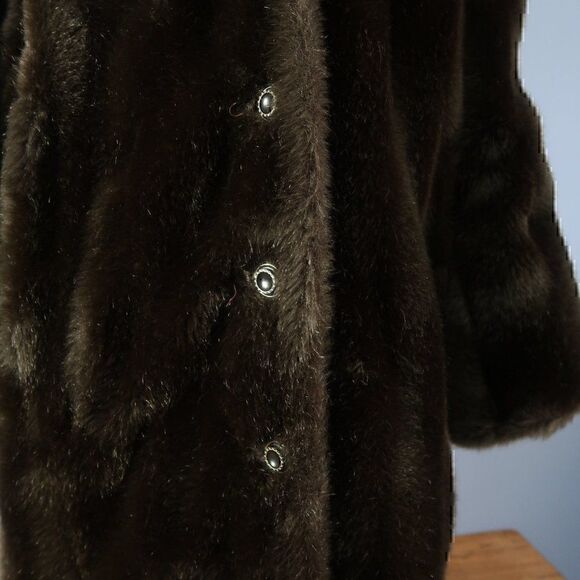 ROYAL MINKE BY HILLMOOR VINTAGE 50'S/60'S BROWN MIDI FAUX FUR COAT SIZE MEDIUM - Picture 7 of 12
